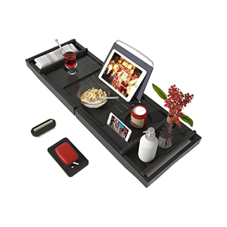 

Поднос-органайзер для ванны из бамбука - регулируемый поднос для ванной комнаты с бесплатной мыльницей, идеально подходит для роскошного спа или отдыха