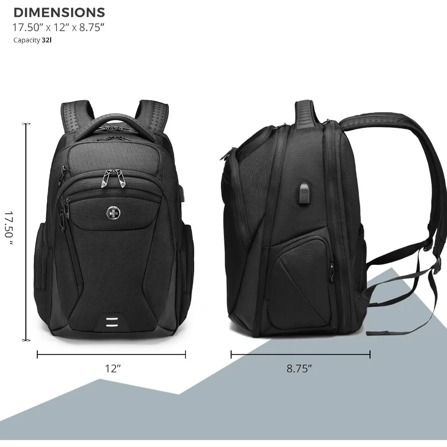 حقيبة ظهر للكمبيوتر المحمول للرجال بتصميم Swissdigital للسفر الجامعي والأعمال مع منفذ شحن USB متكامل وحماية RFID #5