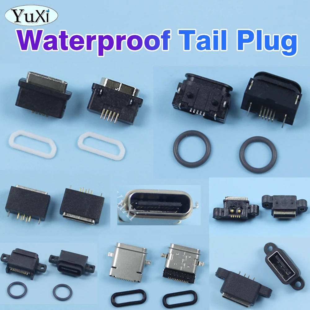 

1Piece Type-C Female Waterproof Socket USB 2.0 Connector Rubber Ring Fast Charging Port High Current Tail Plug For Phone Repair