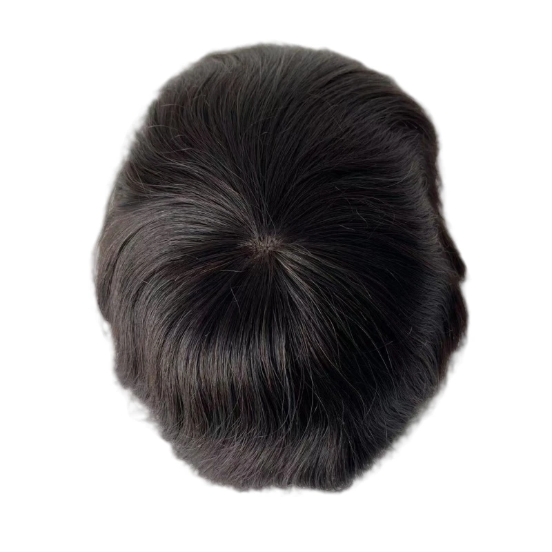 أنظمة الشعر البشري الهندي البكر 1B # شعر مستعار بقاعدة حريرية مقاس 8 × 10 باللون الأسود الفاتح للرجال الأوروبيين #2