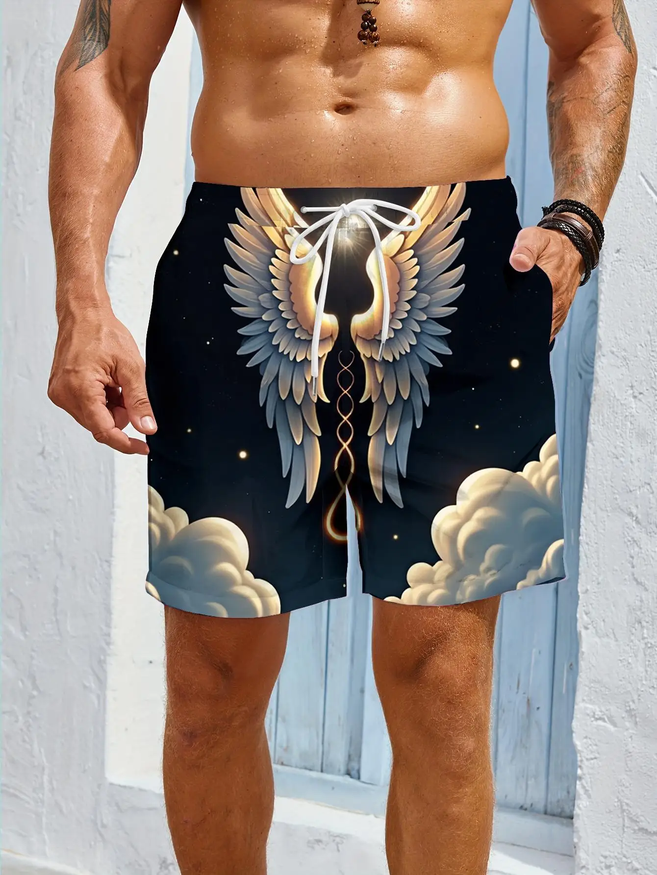 

1pcs Men's Short swim trunks2026 Summer 3D Printed Short sleeve Breathable running Men trousers Quick drying Polyester