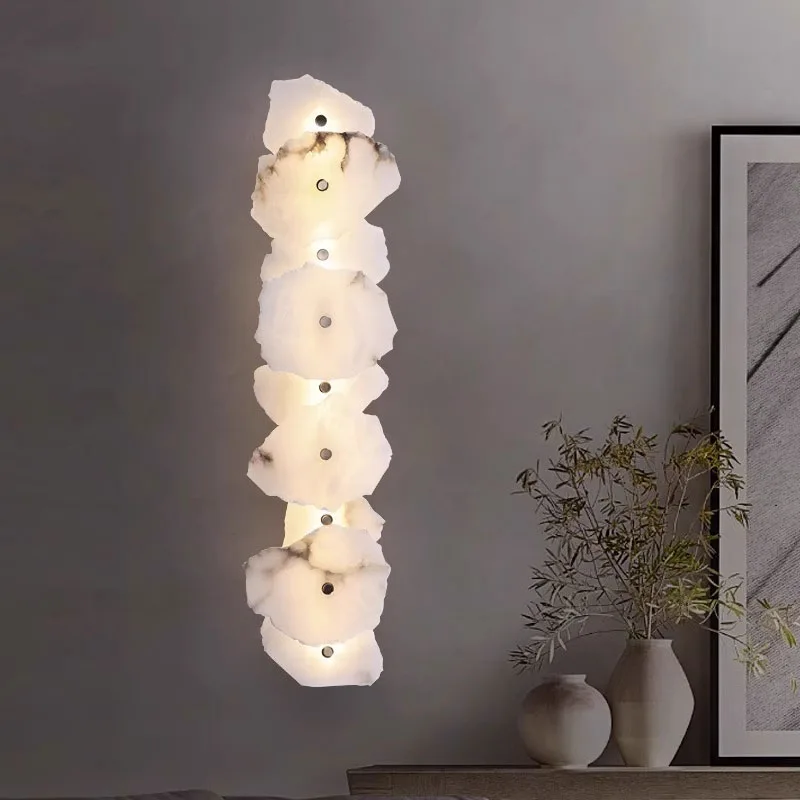 Nordic Design Irregular Alabaster Stone Sconce Light LED Dimmable Remote Control Bathroom Wall Lamps