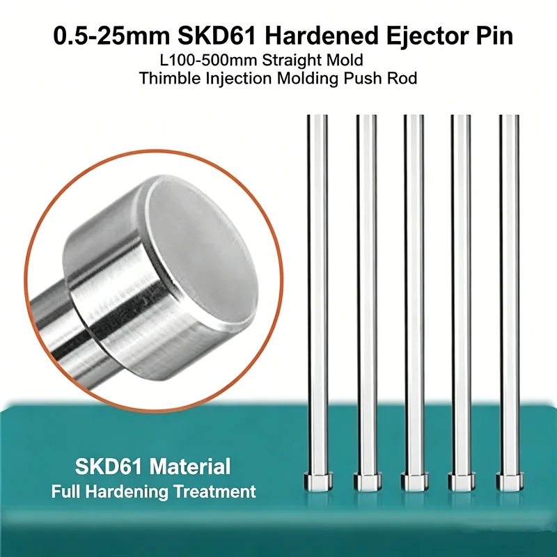 0.5-25mm SKD61 Hardened Ejector Pin L100-500mm Straight Mold Thimble Injection Molding Push Rod