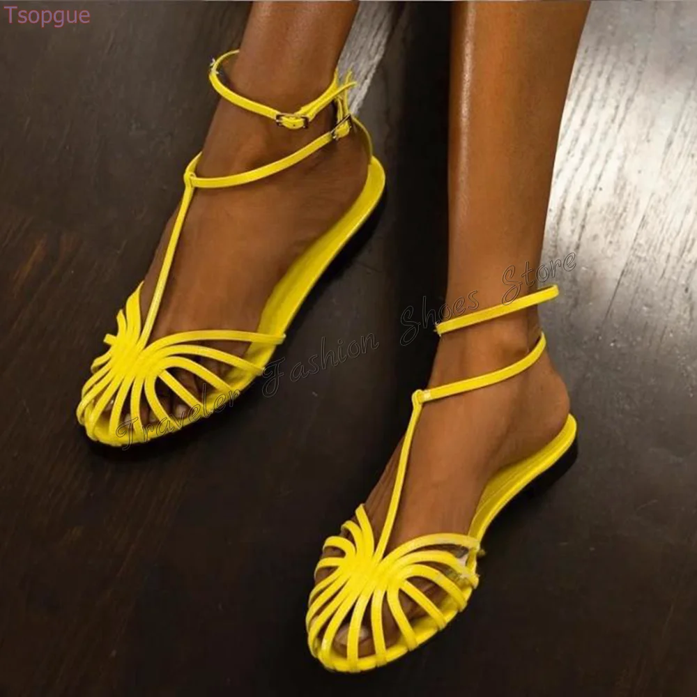 

Yellow Cross Strap Ankle Buckle Sandals Round Toe Fashion Sexy Lady High Heel Shoes for Women Heels 2024 New Zapatos Para Mujere