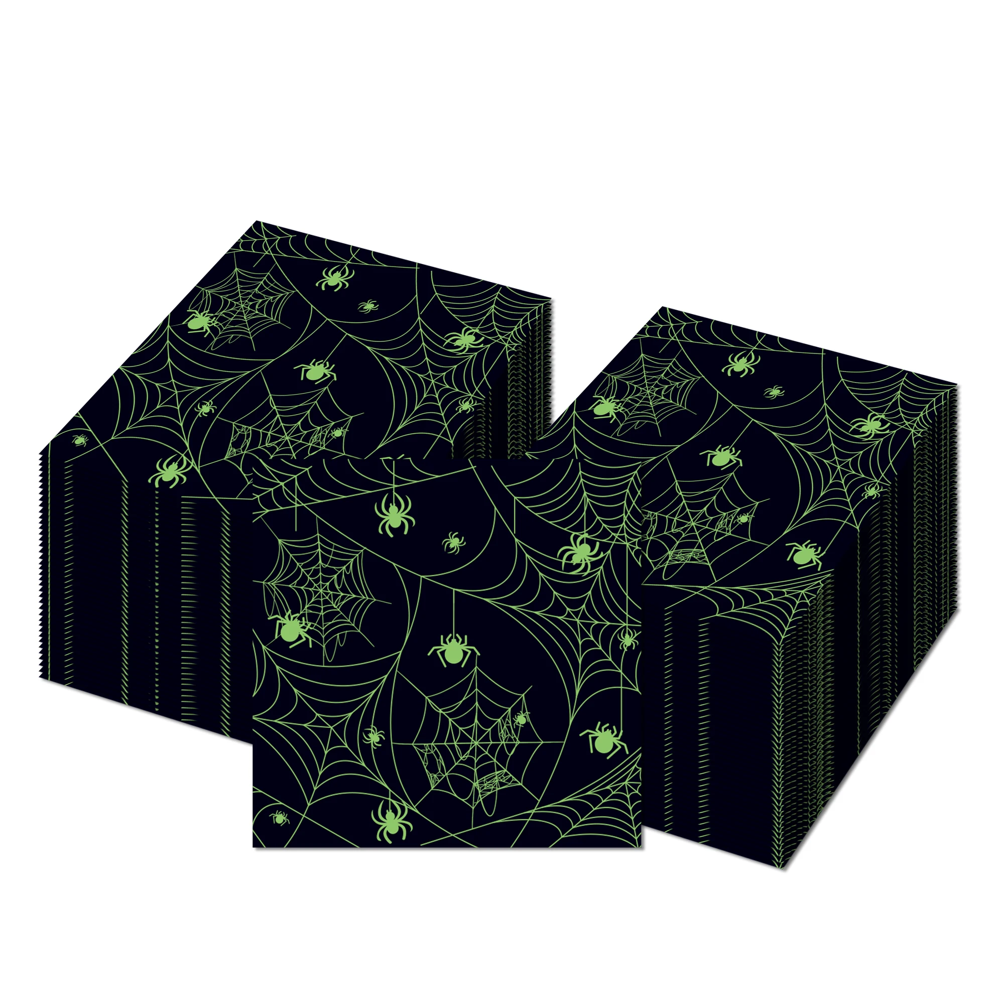 60pcs Disposable Square Paper Napkins Scary Spider Web Pattern Napkins Halloween Horror Gathering Table Decoration