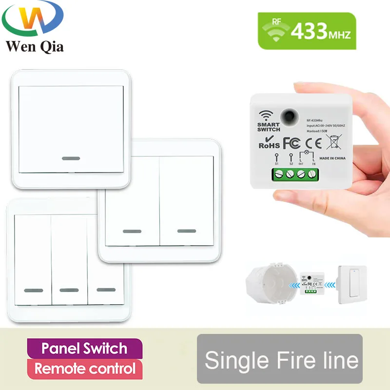 

433 Mhz Wireless Smart Light Switch Without Neutral Mini Moudle AC 220V 110V 150W Relay Receiver Remote ON OFF for Led Lamp