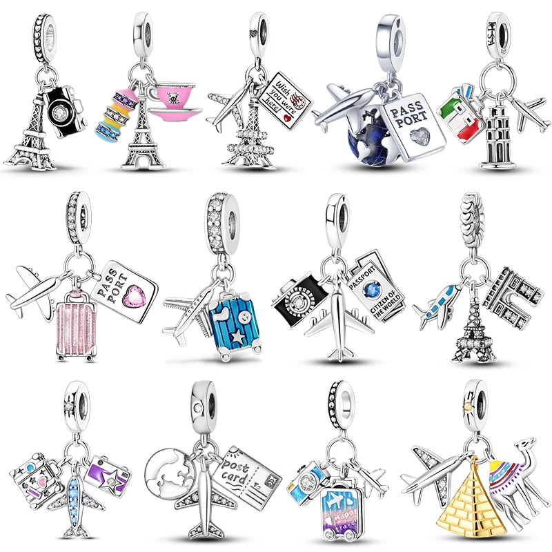 Abalorio de viaje de plata 925, colgante de torre de París, apto para pulsera, cuentas, joyería de moda para mujer