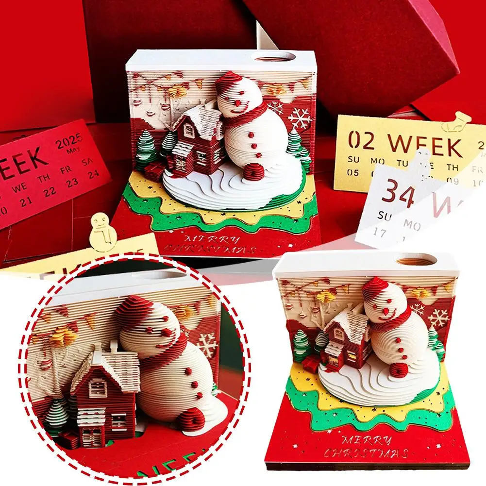 Kerstsneeuwman 3d Stereoscopische Sticky Notes Building Tear Notes Kalender Sticky Model Geschenken D6y3