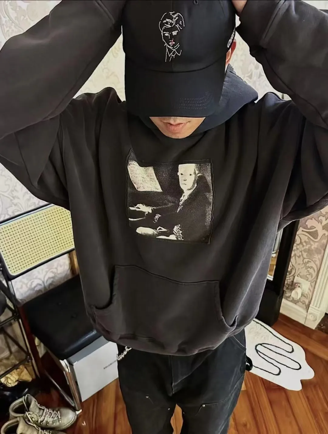 

Depred Rich Second Generation Limited Edition Patchwork Portrait Hoodie Loose Fit Cotton Long Sve ex Casual Sweatirt