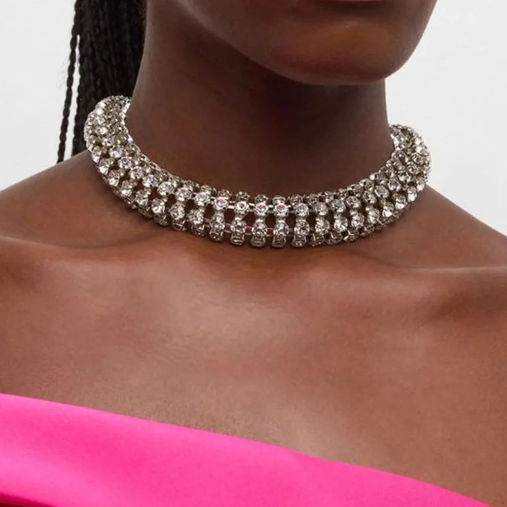 Euro-American Style Bundle Neck Element Necklace for Women Girl Jewelry Punk Hip Hop Choker Inlay Rhinestone Collar Gifts Trendy