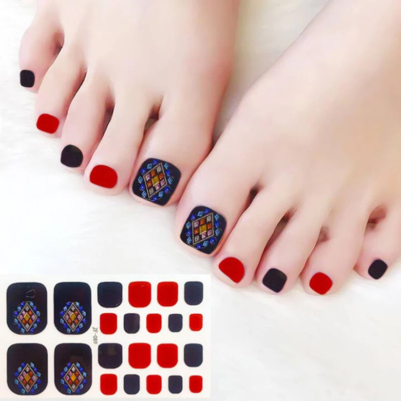 Toe Nail Stickers Decals New Full Cover Adhesive Toenail Wraps Decors Foot Nails Manicure Art Press On Fake Nail Patch Tips