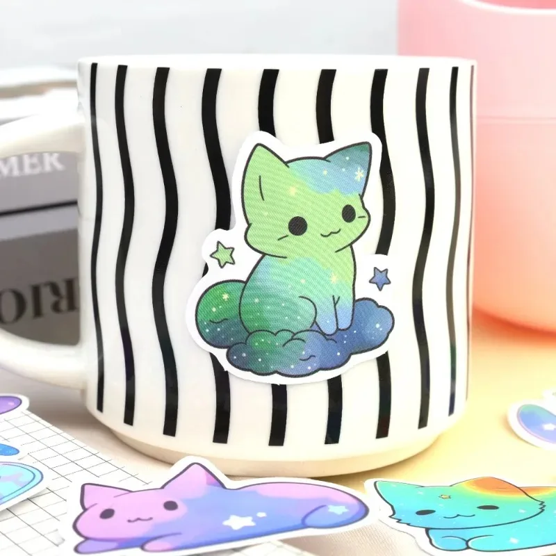 45/50Pcs Cartoon Cat Stickers Starry Sky Cat Graffiti Sticker Decorate Phone Back Card Trunk Water Cup Cute Stickers Waterproof