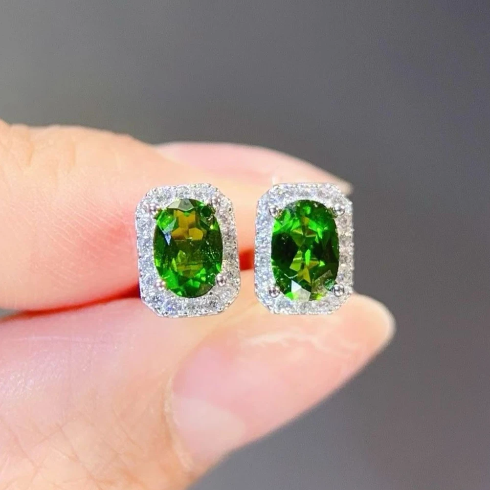 

Серьги из натурального диопсида и серебра 925 пробы с сертификатом, 4x6 мм, 1 карат, минималистичные, для повседневной носки в офисе