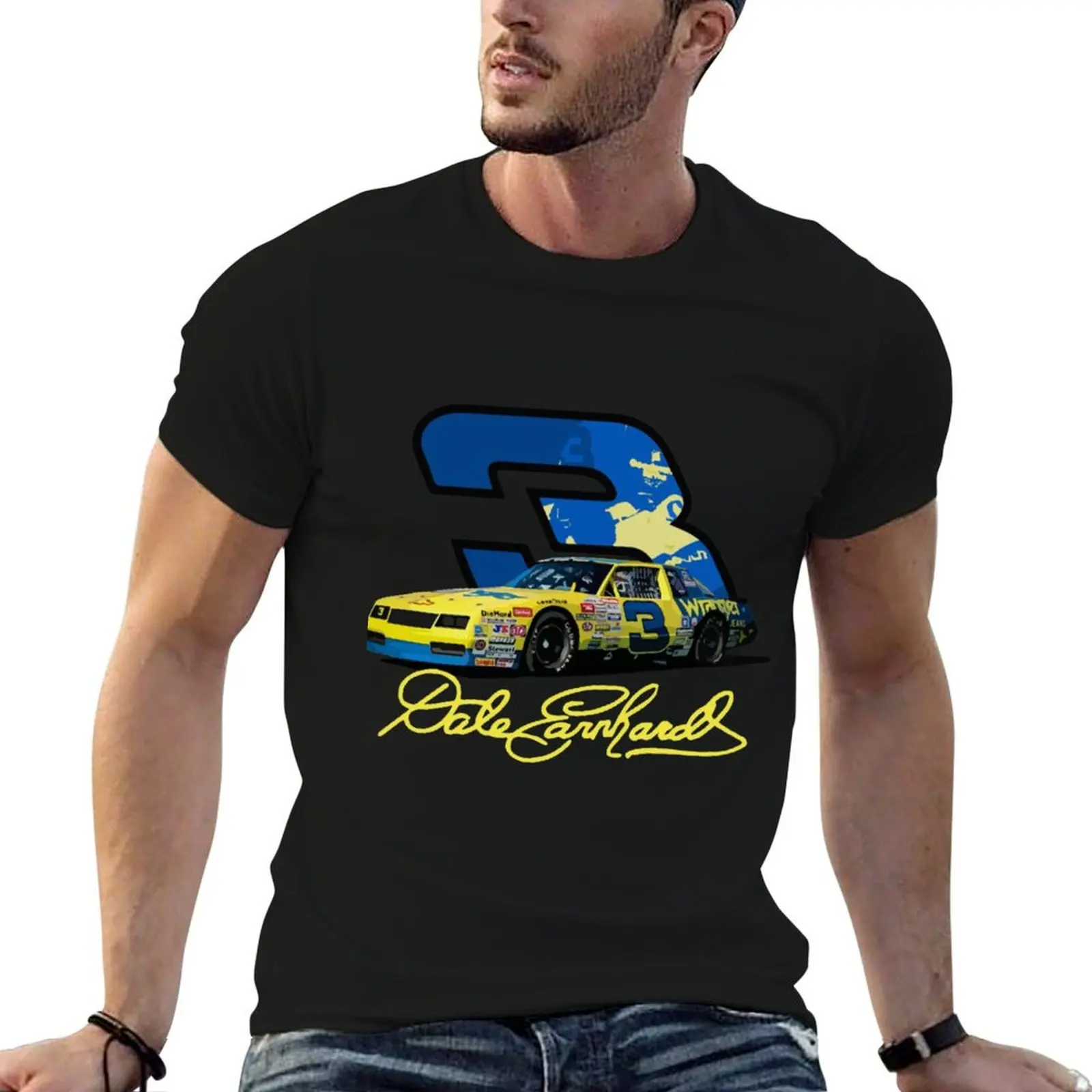 

Earnhardt Yellow #3 Car Shirt T-Shirt t shirts cotton 100% cotton tshirt 100% T-Shirt