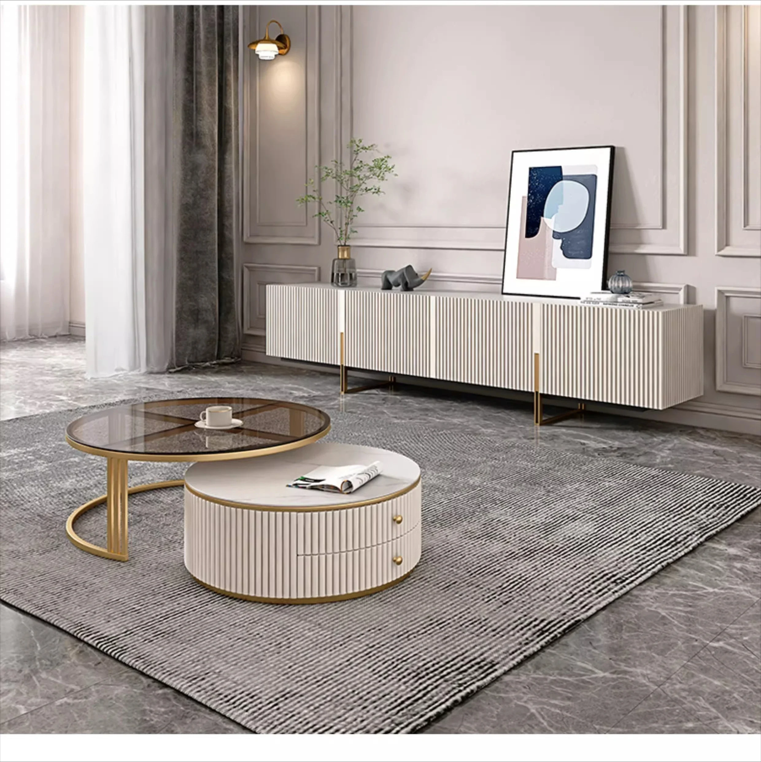 

LXItalian light luxury rock slab coffee table TV cabinet modern simple small apartment combinationSSS