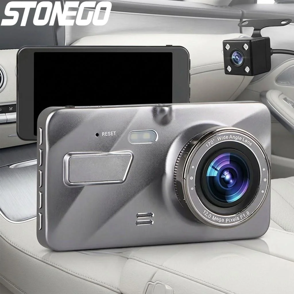 

Видеорегистратор 1080P с двумя камерами (фронтальная и задняя), 4-дюймовым ЖК-дисплеем, ночным видением, углом обзора 170 градусов, G-сенсором, циклической записью и мониторингом парковки