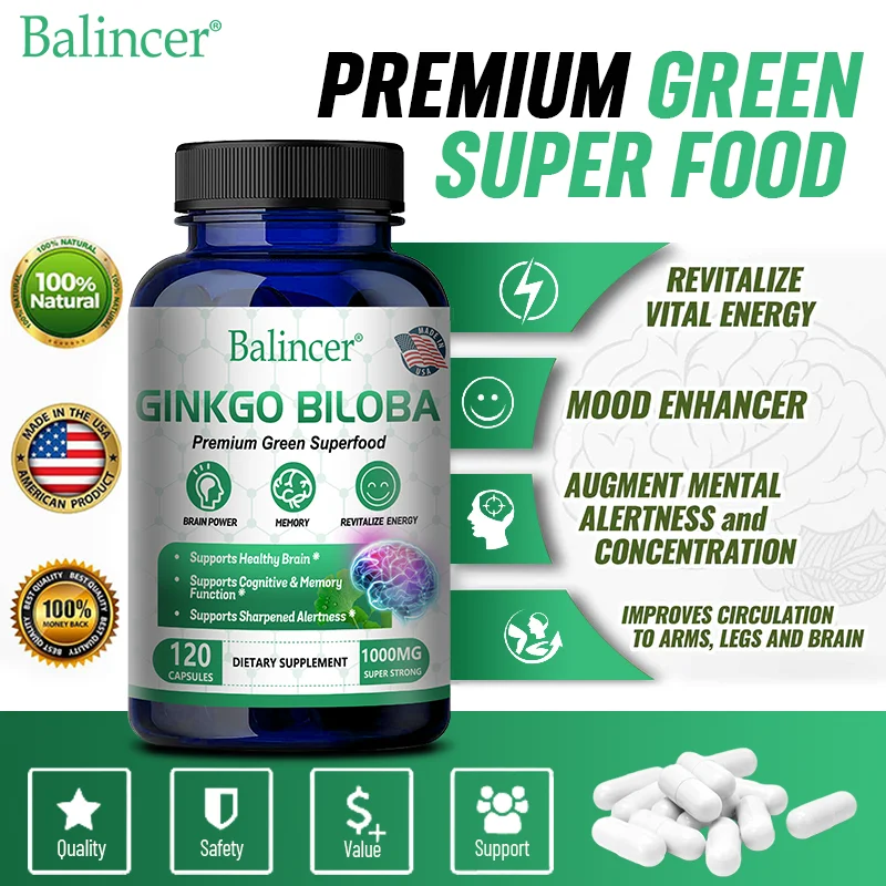 Premium Ginkgo Biloba Capsules - Supports Brain Health, Concentration, Cognitive & Memory Function, Alertness, Blood Circulation