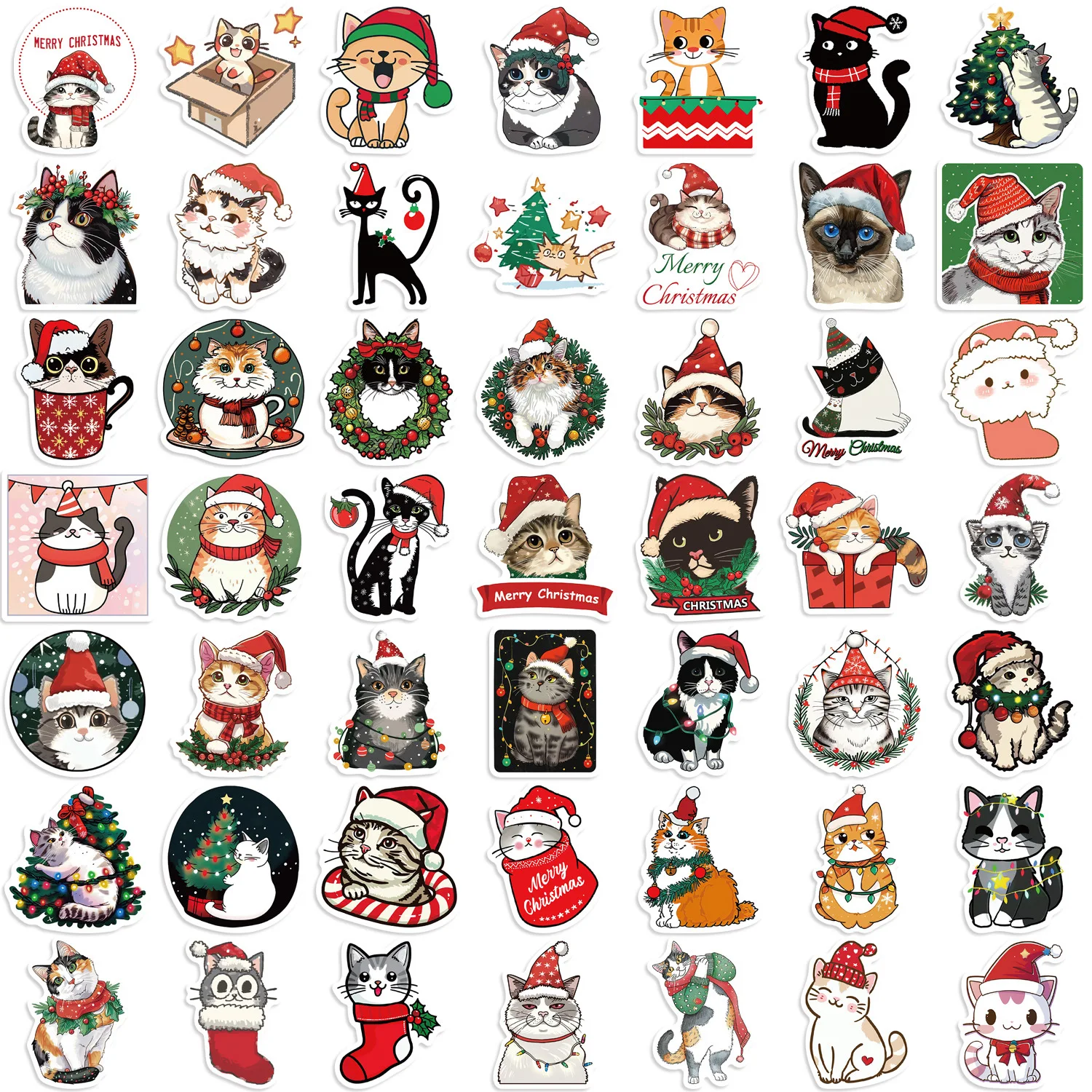 Imagem -03 - Christmas Cat Stickers For Kids Scrapbooking Laptop Telefone Cartão de Crédito Diário Decoração Bonito Amor 50 Pcs