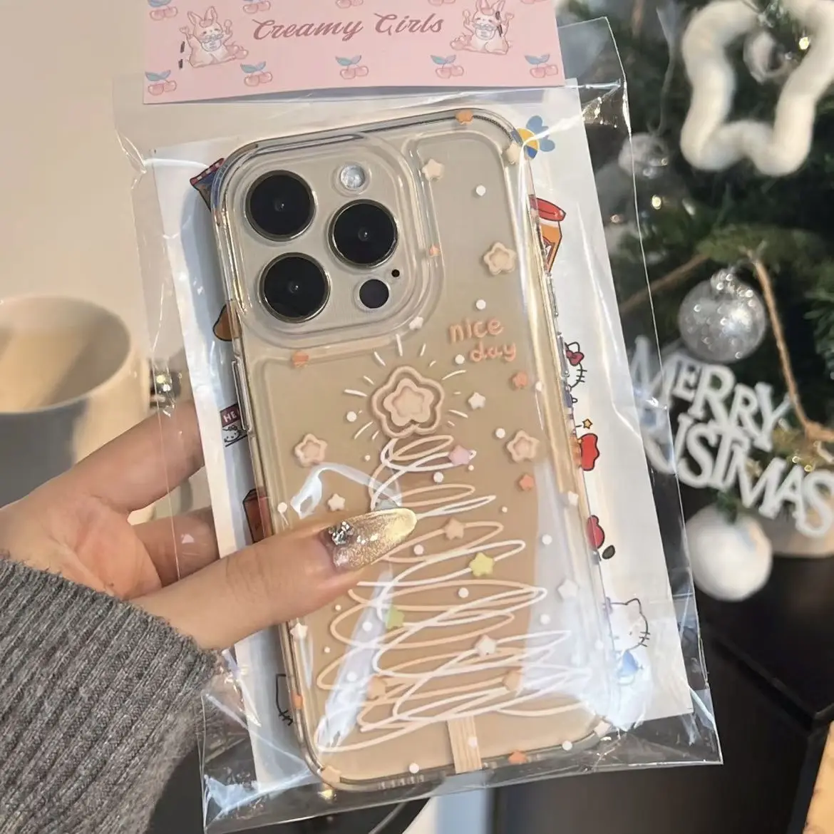 Star Line Christmas Tree Suitable For iPhone 16 15 14 13 12 11Pro Max XS XR 7 8Plus Transparent Silicone Anti Drop Phone Case