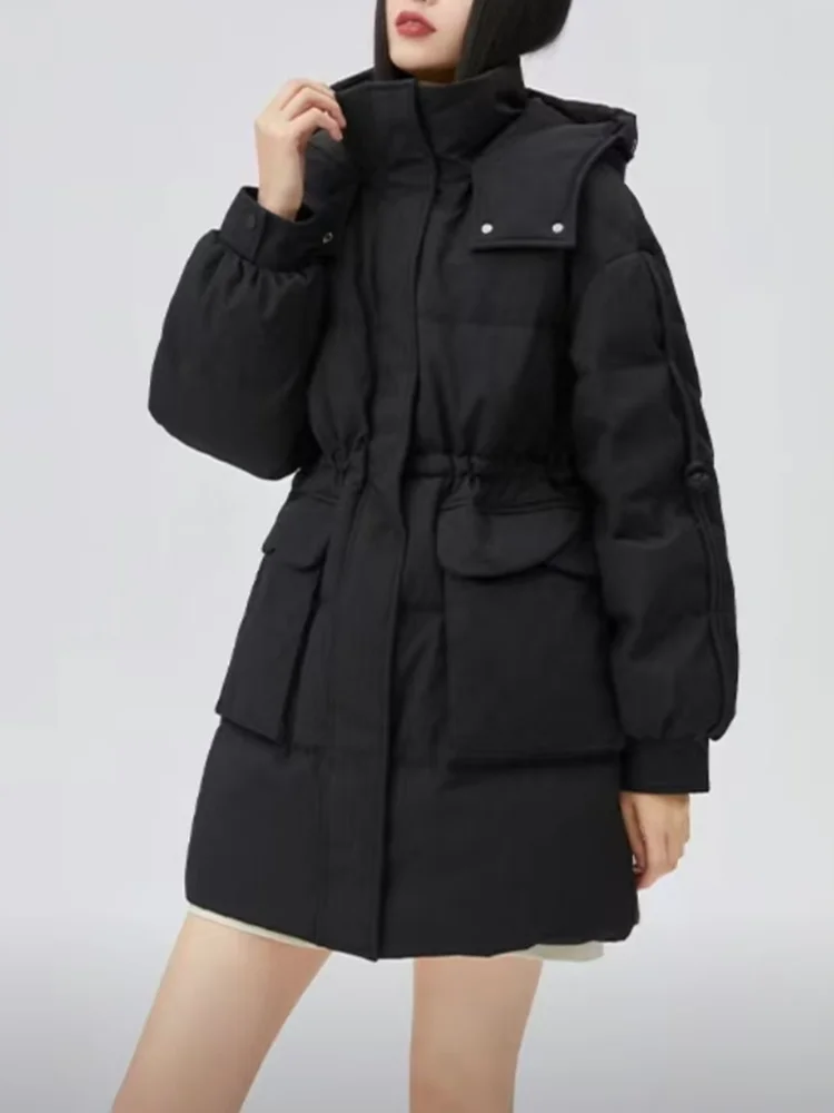 Casual Fashion Street Warm Woman Parkas Winter Solid Color Loose Women Parkas White Black Blue Coffee Color Simple Basic Coat