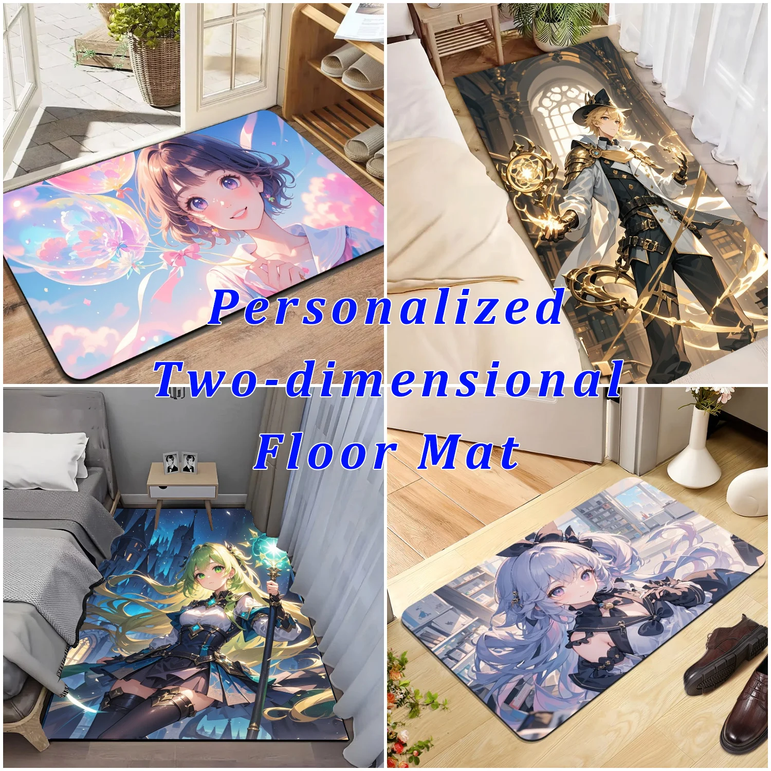 Entrance Mat Personalized Two-dimensional Anime Custom Doormat Bedroom Bedside Floor Mat for Japanese Anime Character Room Decor