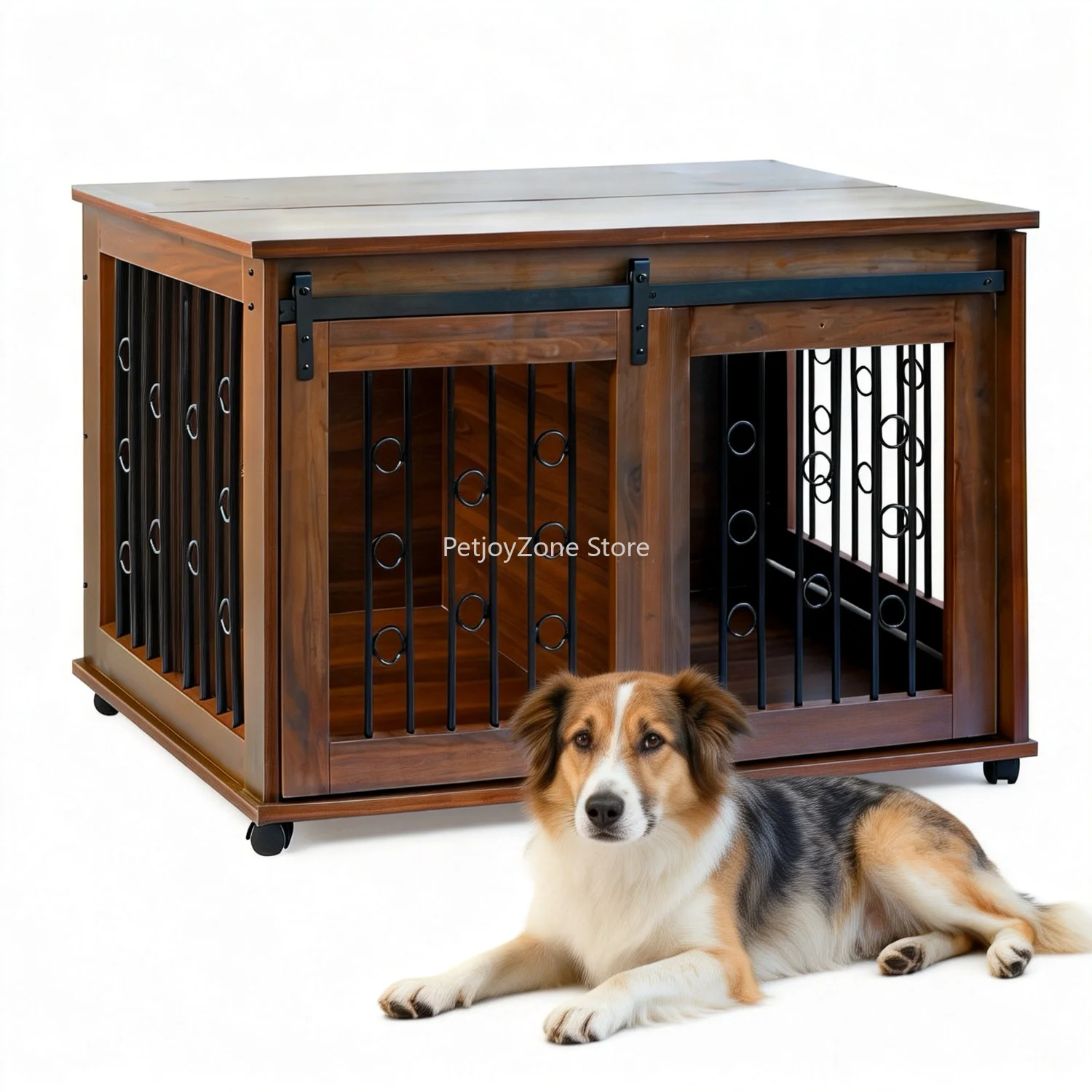 

Luxury Two-Door Solid Wooden Dog Kennel Sustainable Living Room Pet House For Large Breeds Adjustable For All-Season Use
