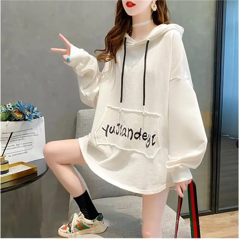 Fashion Solid Hoodies Women Clothing Spring Autumn New Long Sleeve Printing Letter Loose Casual Pullovers Top Korean High Street