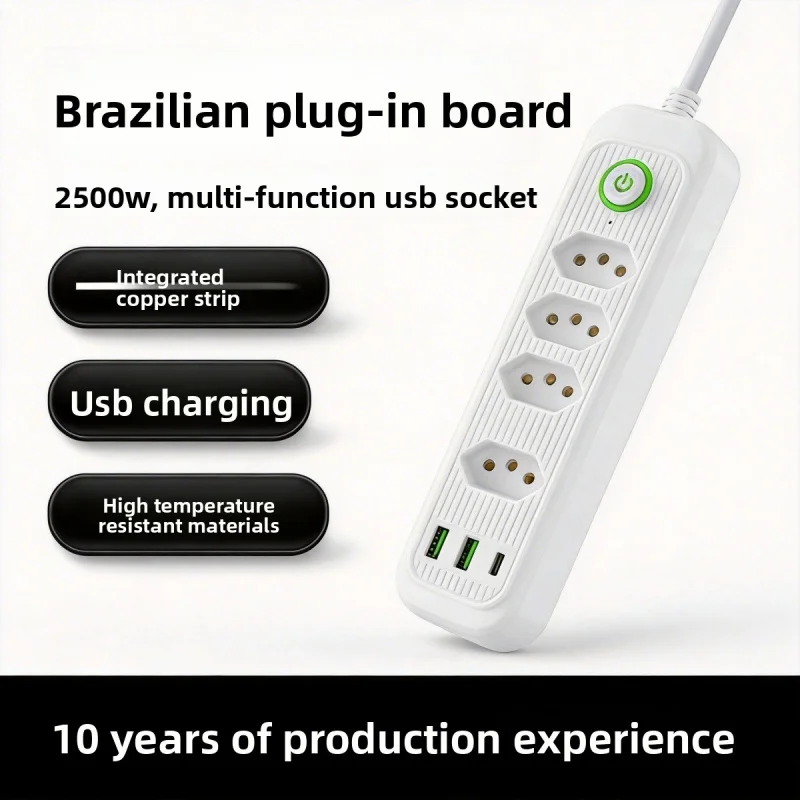 2026 New Brazilian Plug Power Strip, Multi Function USB Extension For Home Office