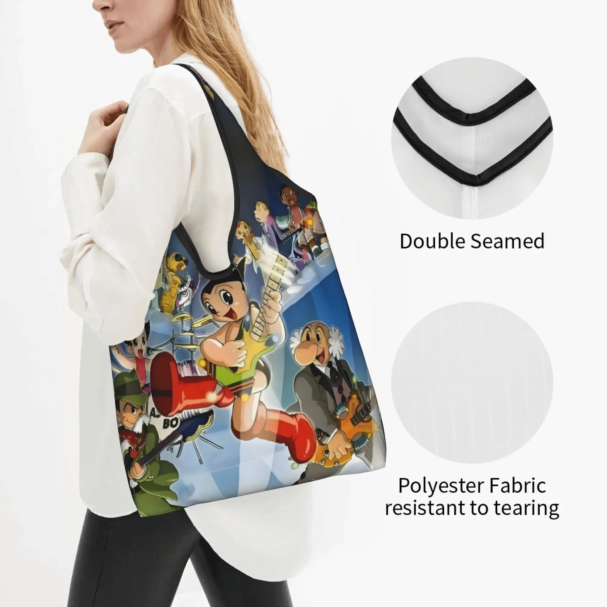 Cute Anime Cartoon Astro Boy  Shopping Tote Bag Portable Japan Manga  Groceries Shoulder Shopper Bag