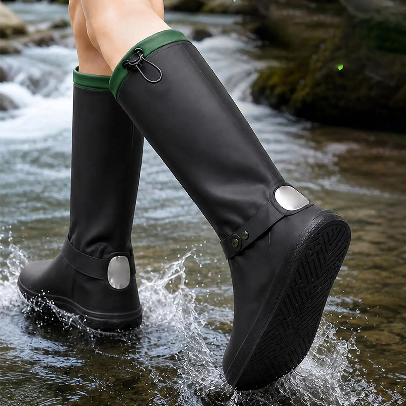 Cubrezapatos impermeables con cremallera, de gran tamaño, fáciles de poner y quitar, con suela antideslizante, duraderos, resistentes al desgaste y plegables, ideales para senderismo y ciclismo.