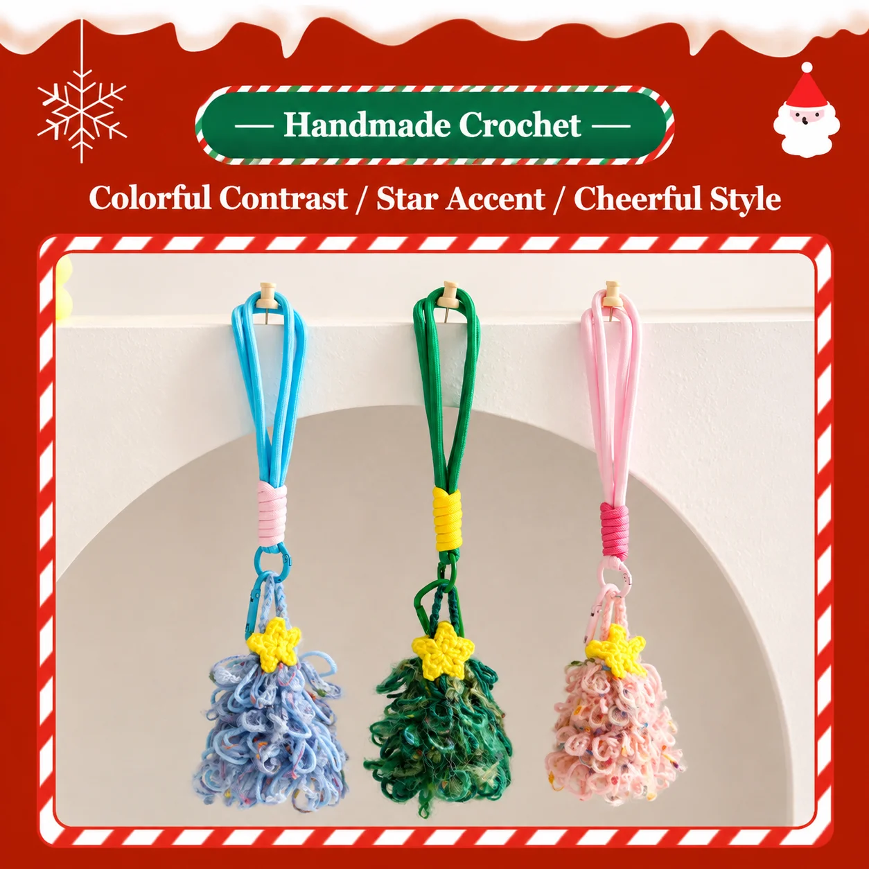 Yarn Christmas Tree Keychain Soft Yarn Keyring Handmade Christmas Tree Pendant Dimensional Christmas Tree Hanging Decoration