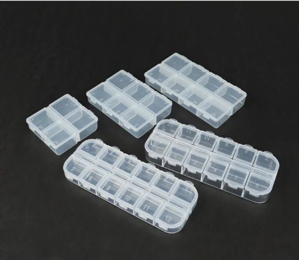 Long Rectangular Transparent Plastic Box PP Trend Simple Compartmentalized Nail Art Organizer with Double Rows Detachable Decora