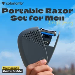 Colorlamb Portable Manual Men Razor Set Metal Handle 5 Blades Stainless Steel Cartridges Barber Shaver for Men Shaving