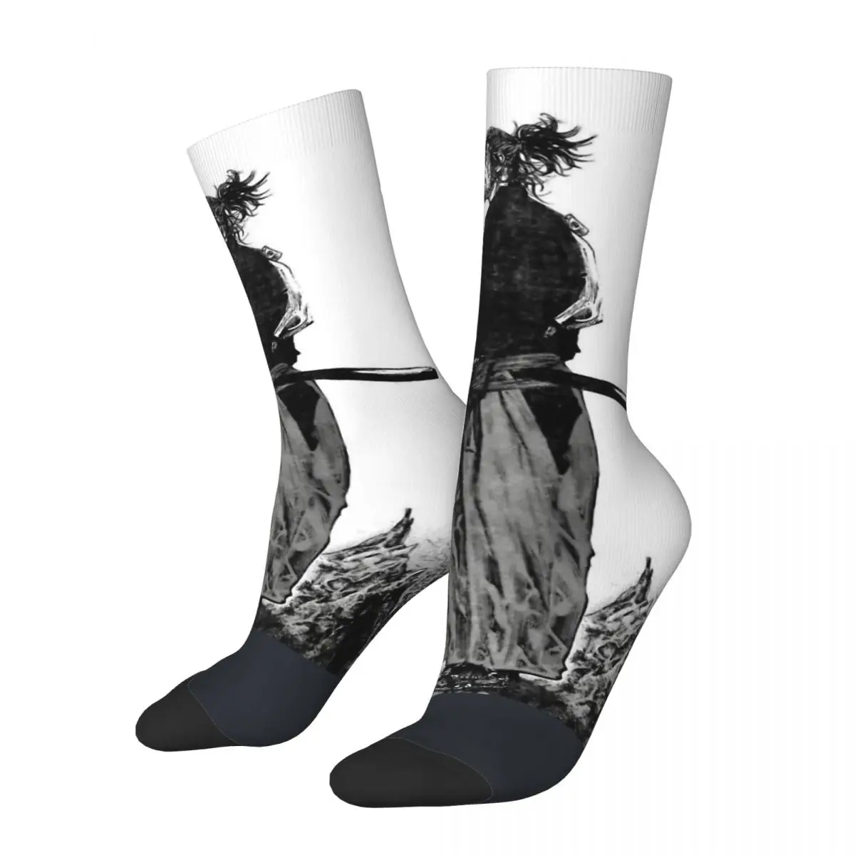 Funny Crazy compression Sock for Men Manga Samurai  Vagabond Miyamoto Musashi Sasaki Kojiro Manga Seamless Printed Crew Sock