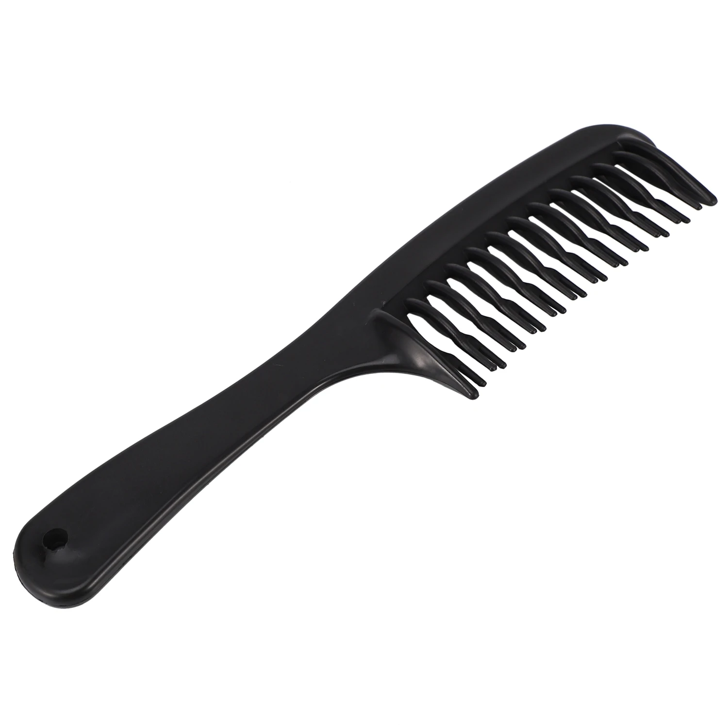 Peine de champú para desenredar dientes de doble fila negro con mango para cabello húmedo y rizado largo