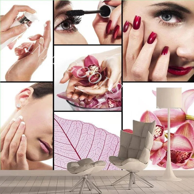 Custom Beauty Collage Photo Wallpapers for Beauty Salon Nail Shop Makeup Shop Background Industrial Decor Mural Wall Paper 3d