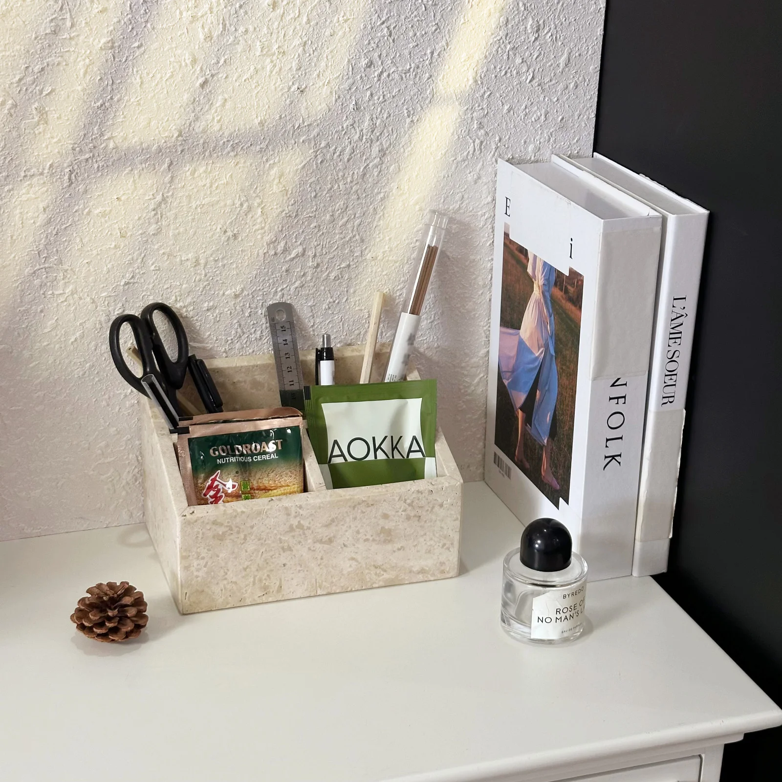 럭셔리 칼라카타 비올라 천연 대리석 데스크탑 정리함, 펜, 메이크업 브러쉬, 보석 정리용 다층 스톤 트레이