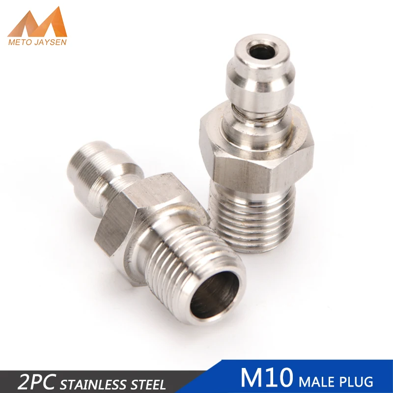 2pcs 8MM M10x1 Thread Stainless Steel Quick Coupler Filling Head Plug Adapter Quick Connect Fittings Couplings Air Pumps Parts