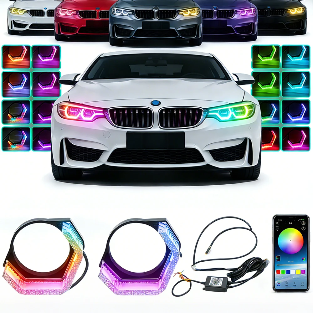

AngelEyes 2.5" 3" 5D Crystal WRGB LED Halo Rings Rectangular DRL Covers With Turn Signal Light App Control For Car Headlight