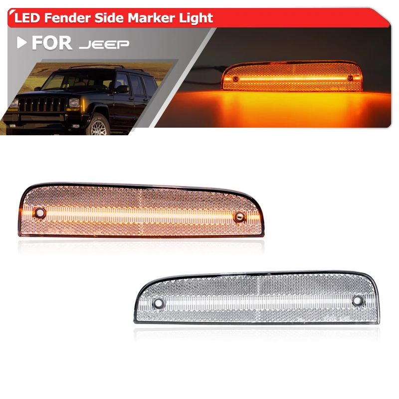 Fits For 1997 1998 1999 2000 2001 Jeep Cherokee XJ Front Bumper LED Side Marker Lights Replacement Corner Parking Marker Lamps