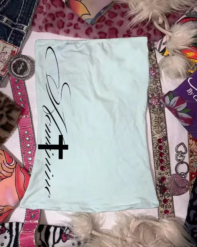 Y2K Grunge Vintage T-shirt Graphic Print O Neck Long Sleeve Tee Women's Slim Fit Crop Tops Girl Emo Streetwear 2000s tops