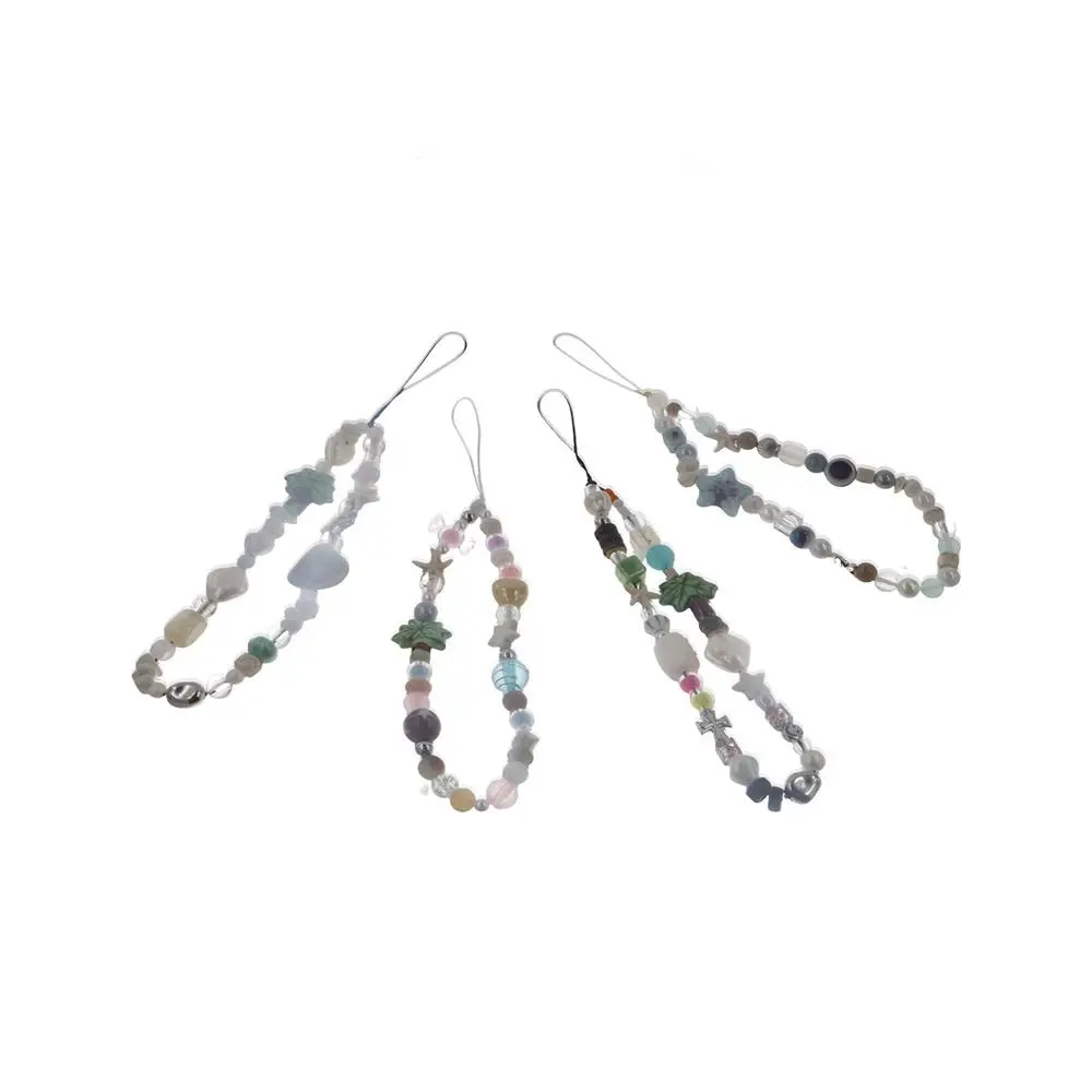 

Beach Starfish Coconut Phone Chain Acrylic Beaded Phone Charm Beaded Phone Strap Handmade Coconut Tree Smartphone Lanyard