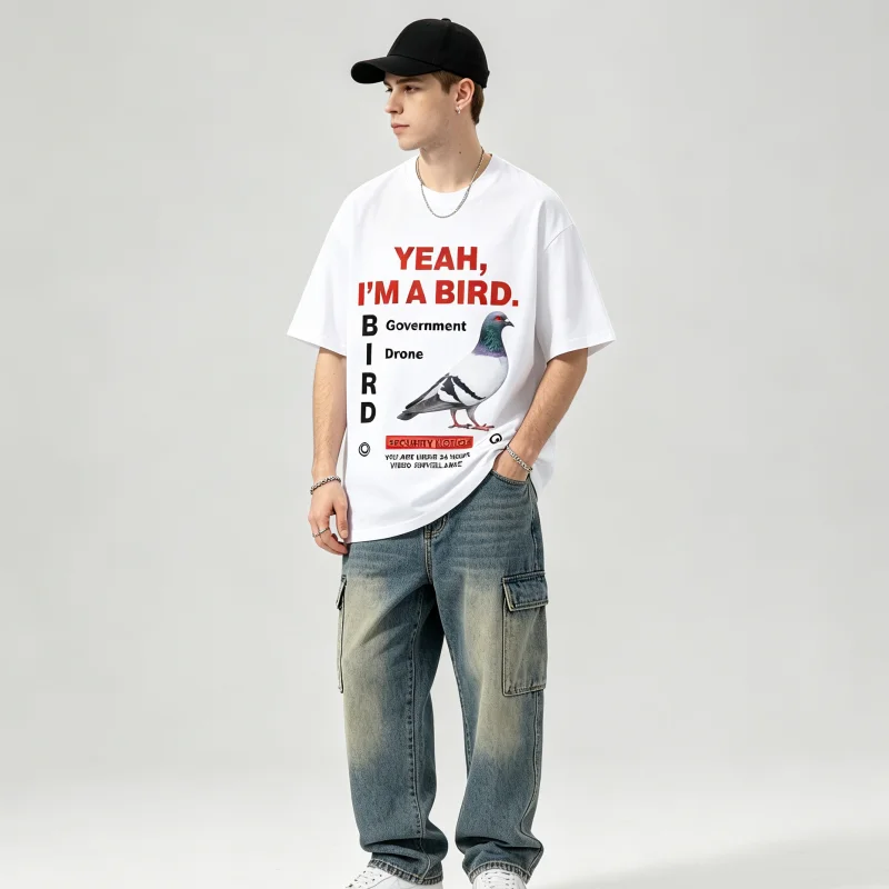 ZAZOMDE Internet Viral Meme Pigeon Tshirt Bird Government Drone Letter Print Security Notice Graphic Short Sleeve Tops 2026