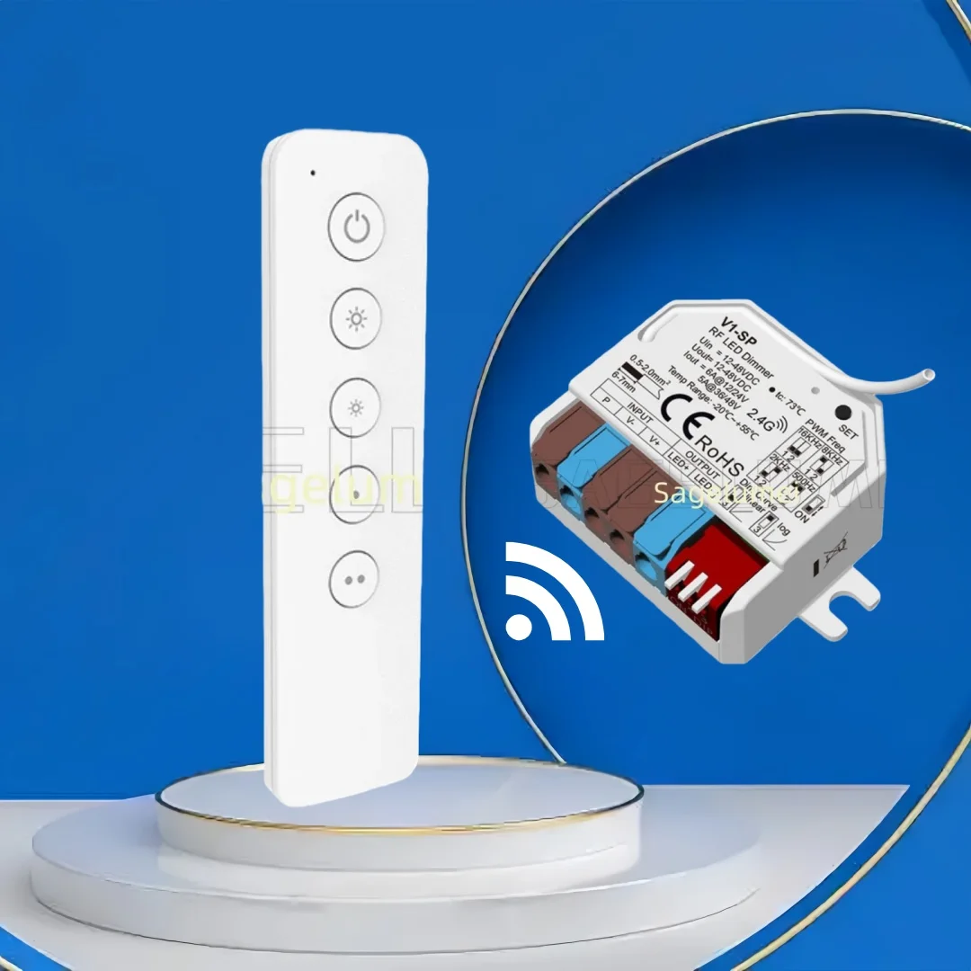 

V1-SP/ RV1 НОВЫЙ RF Мини-светодиодный диммер с затемнением Светодиодный контроллер 3s Режим выцветания RF 2,4G Пульт дистанционного управления 1CH * 6A 12-48VDC Толкатель с функцией затемнения