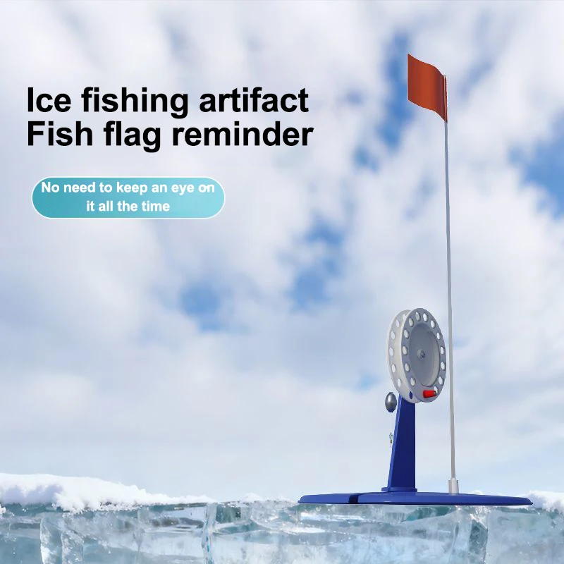 عمود صيد الجليد الشتوي ثقيل الاستخدام مع العلم؛ أدوات صيد الأسماك على الجليد المحمولة 1 مجموعة