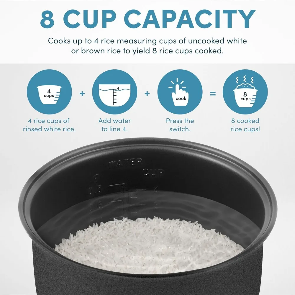 جهاز طبخ الأرز الرقمي، 4 أكواب (غير مطبوخة) / 8 أكواب (مطبوخة)، جهاز طهي بالبخار، طباخ الحبوب، طباخ متعدد، 2 كيو تي، خارجي من الفولاذ المقاوم للصدأ، ARC