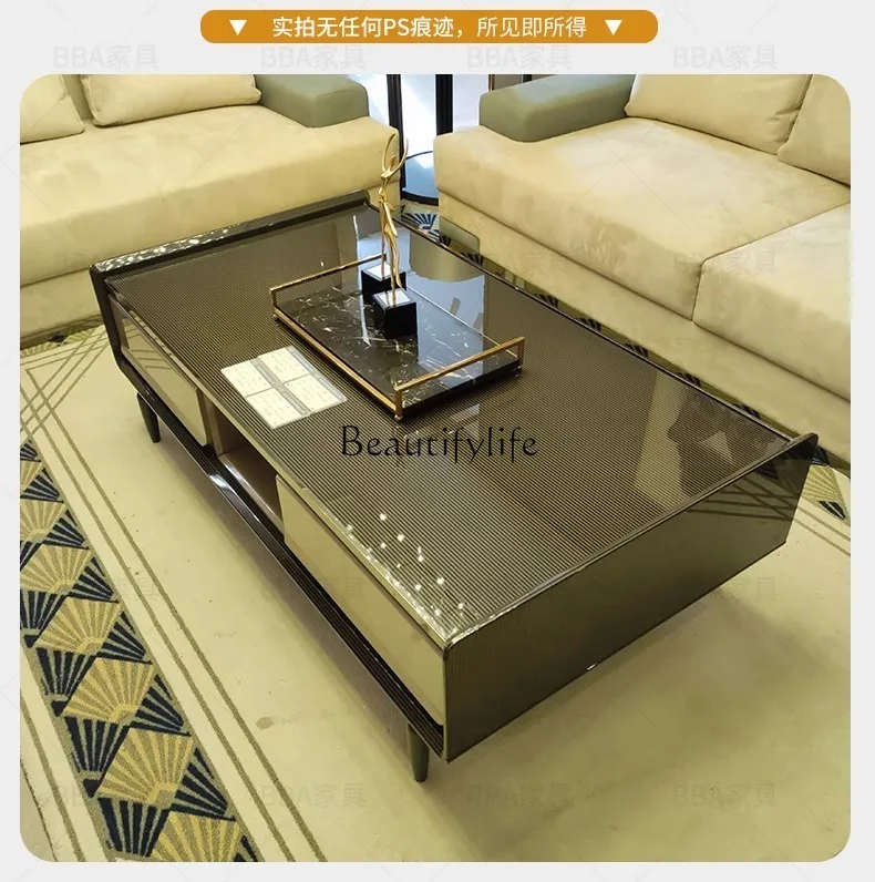 Italian light luxury solid wood coffee table villa living room modern simple rectangular coffee table