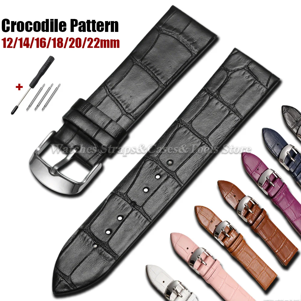 Bracelet en cuir souple 12mm 14mm 16mm 18mm 20mm 22mm pour montres Seiko et Omega, motif crocodile, bracelet étanche