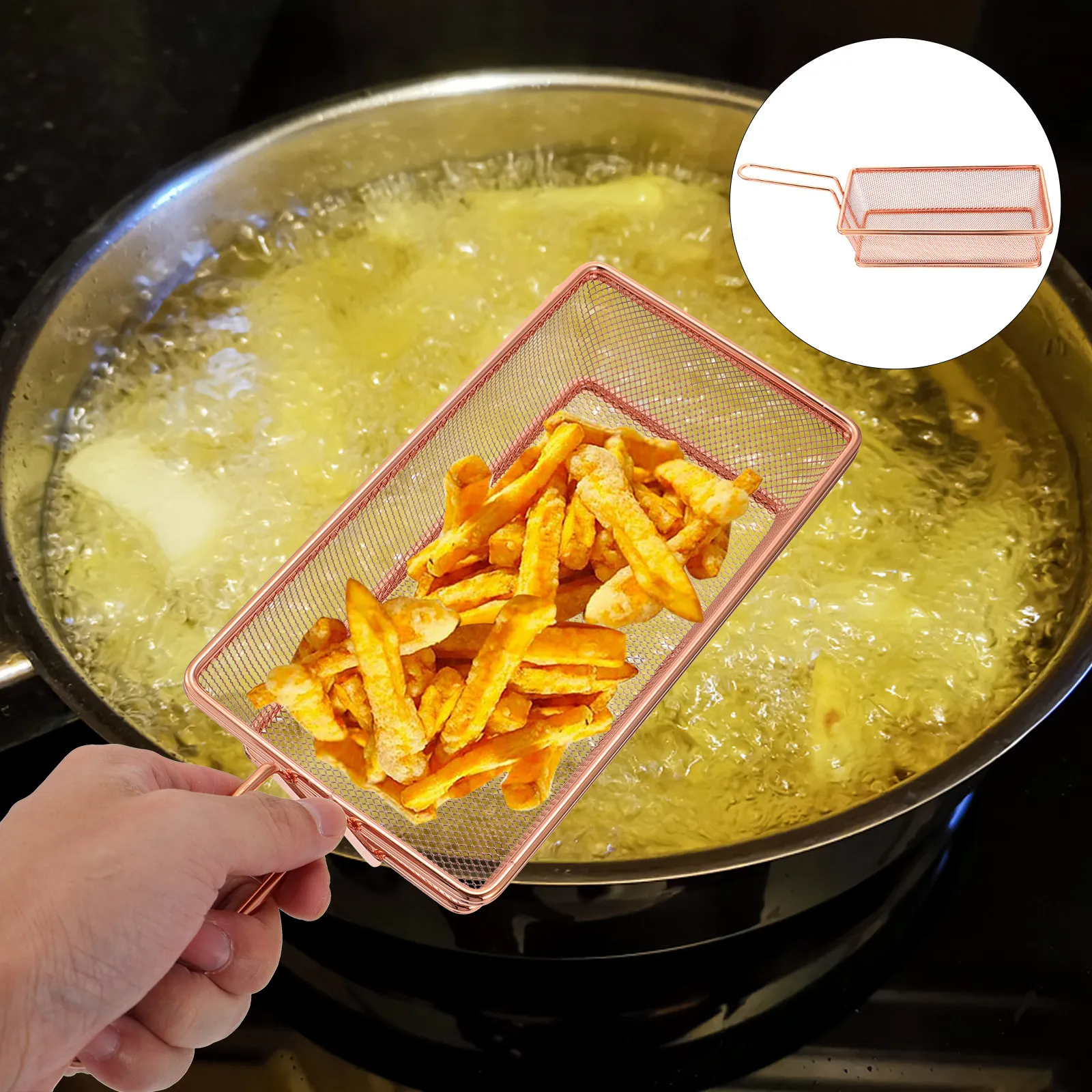 Stainless Steel Fry Basket Heavy Duty with Wall Mountable Handle for Easy Storage and Home Frying