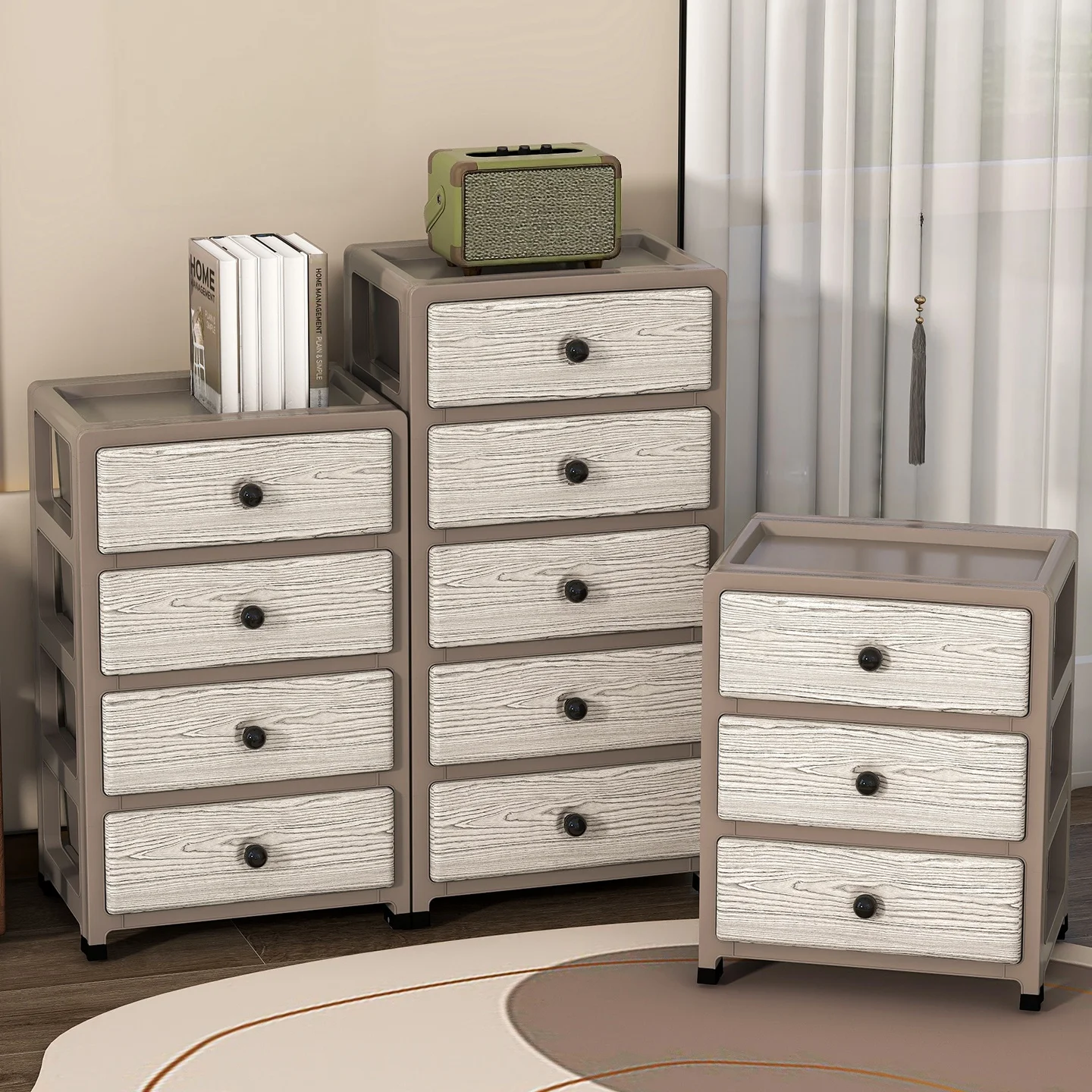 Wood-grain pattern drawer-style storage cabinet - Home multi-level storage unit - Bedroom bedside cabinet - Crevice storage box